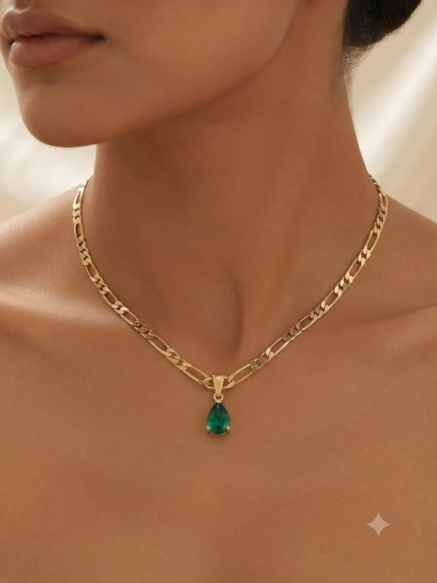 Collar accesorio dama – Cristal verde en gota