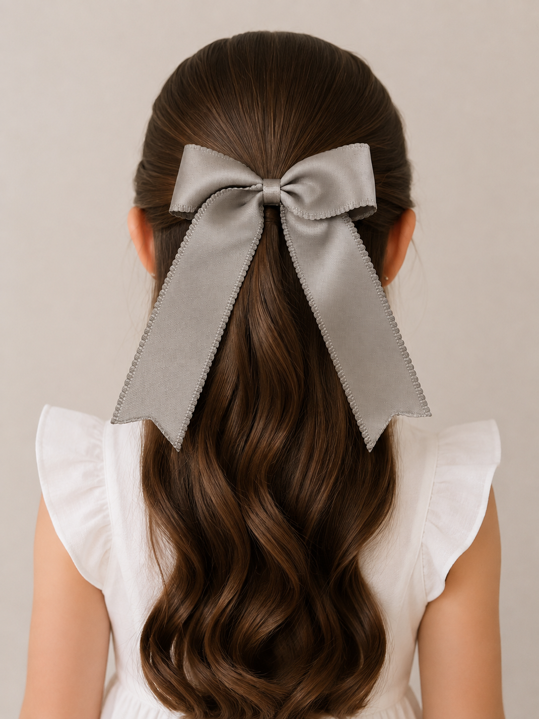 Moño para niña gris con tiras largas
