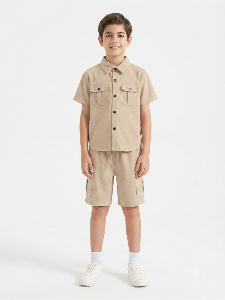 Set niño camisa + short cargo texturizado – Color arena