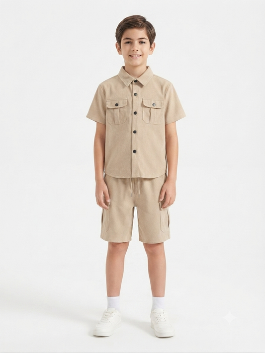 Set niño camisa + short cargo texturizado – Color arena