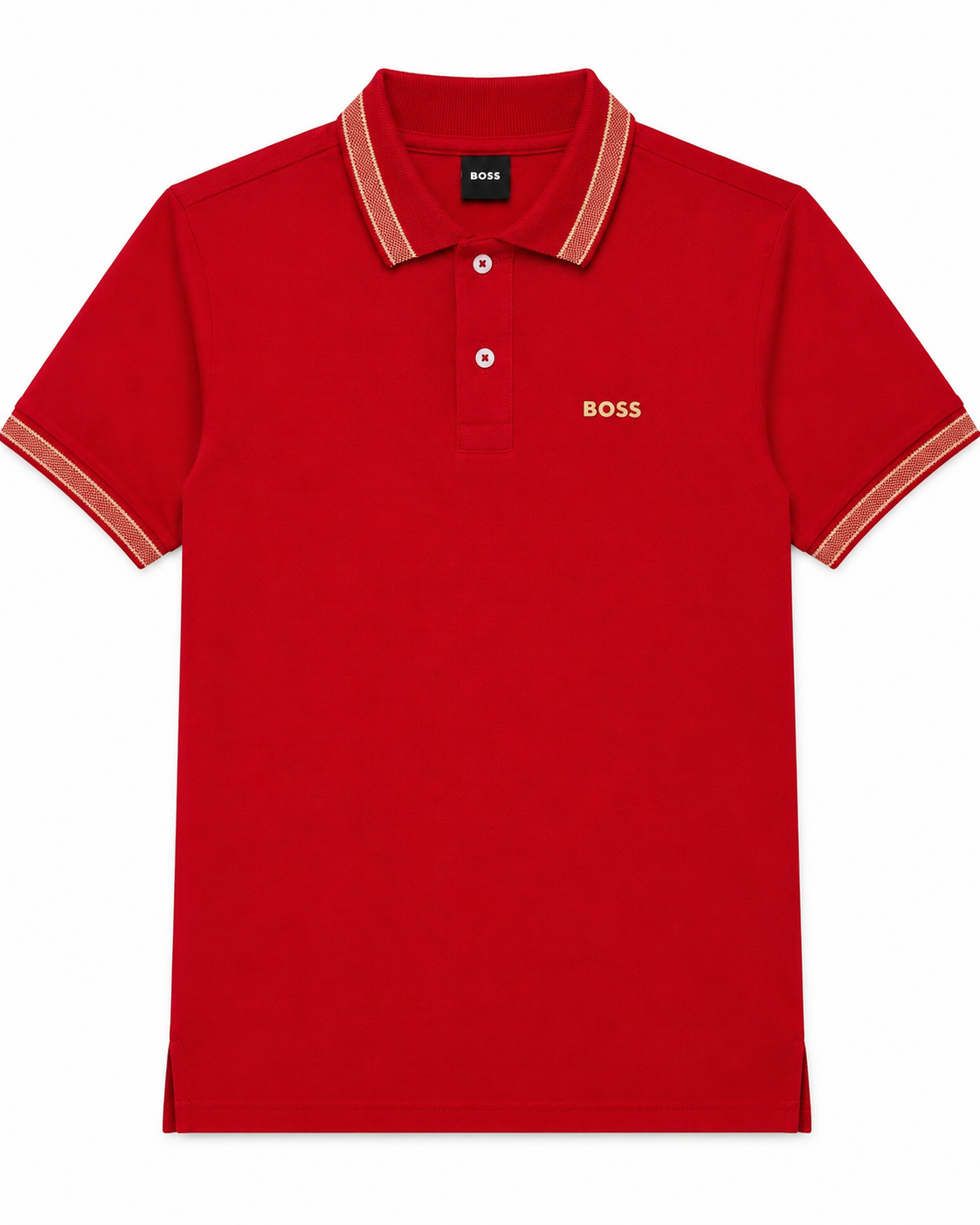 Playera caballero Tipo Polo B@SS Roja con Cuello Rojo y Detalles Beige