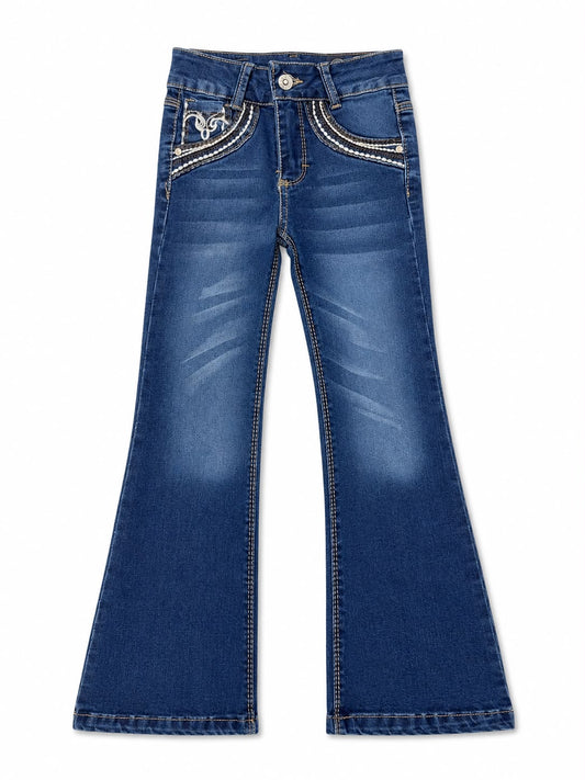 Pantalón niña mezclilla estilo vaquero con bordado