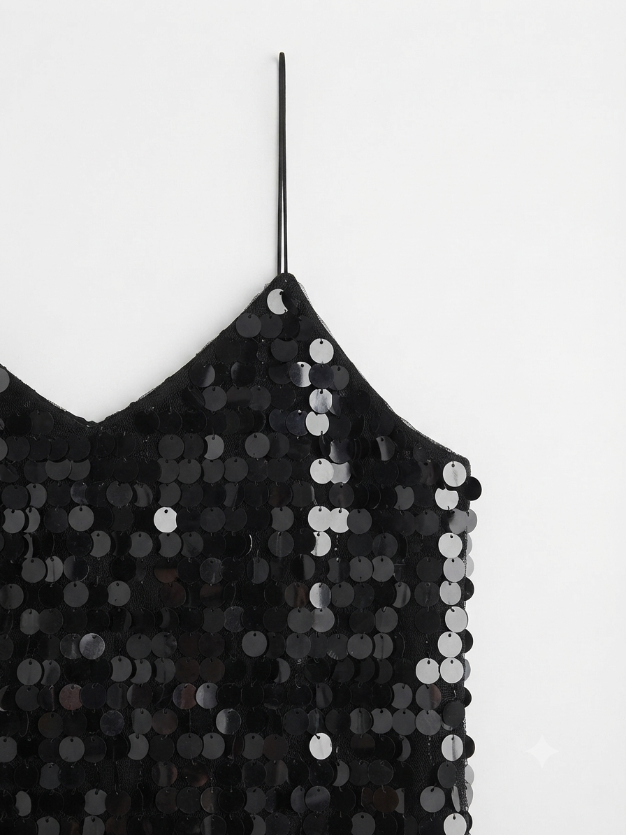 Blusa Dama OFERTA Lentejuelas Tirantes Delgados Color Negro