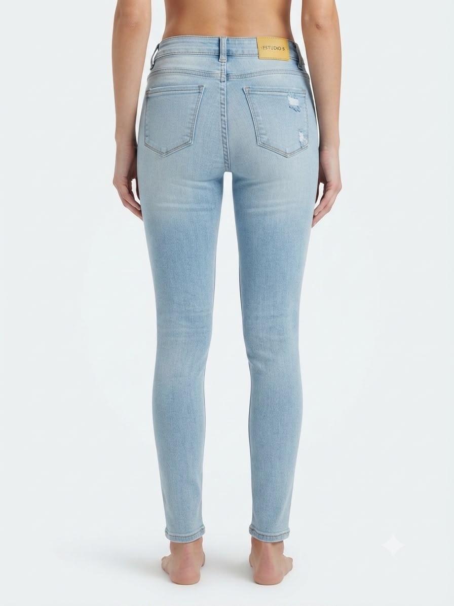 Pantalón Dama Mezclilla Skinny Deslavado con Rasgados