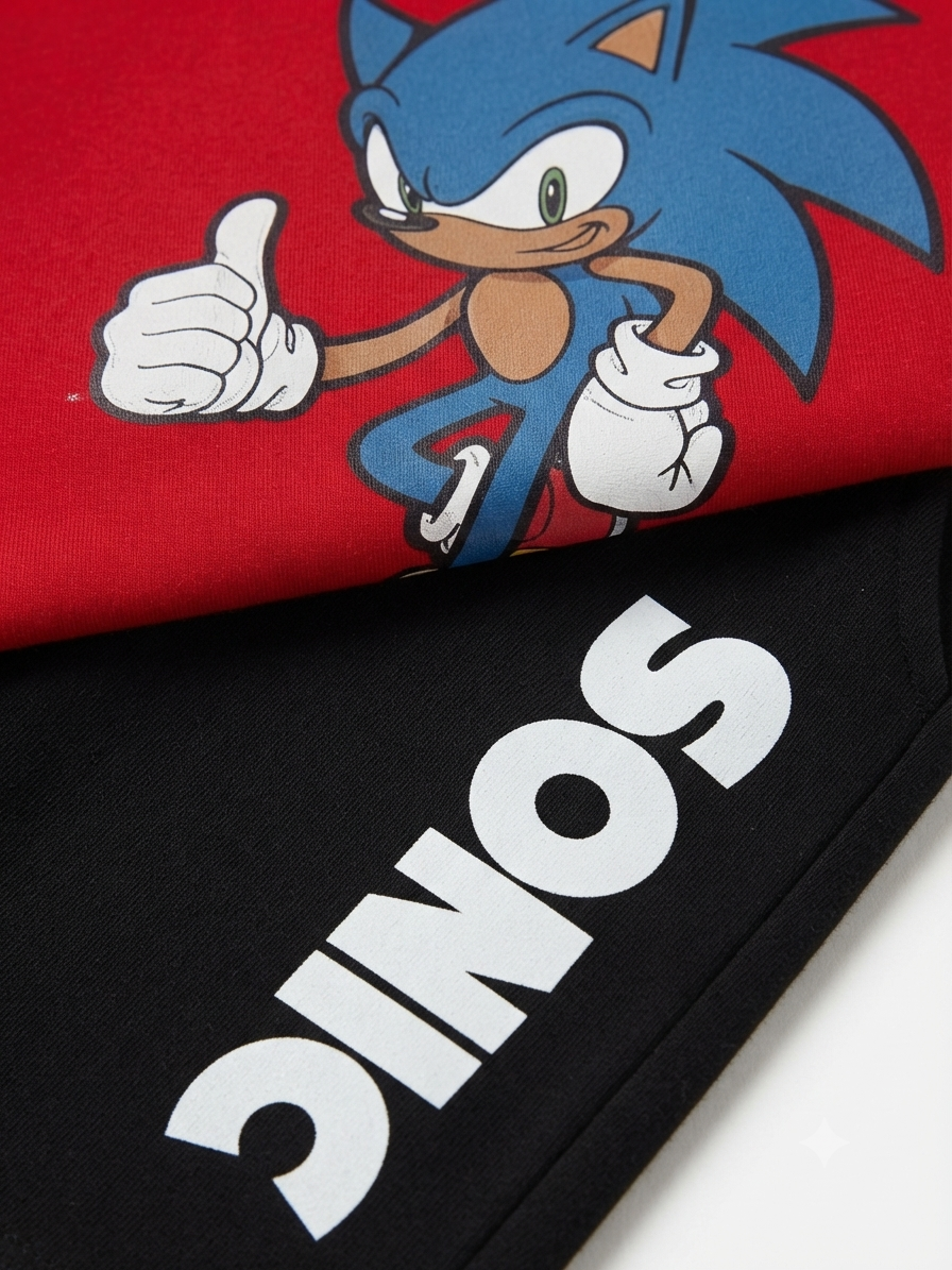 Set niño playera roja y short negro con estampado de Sonic
