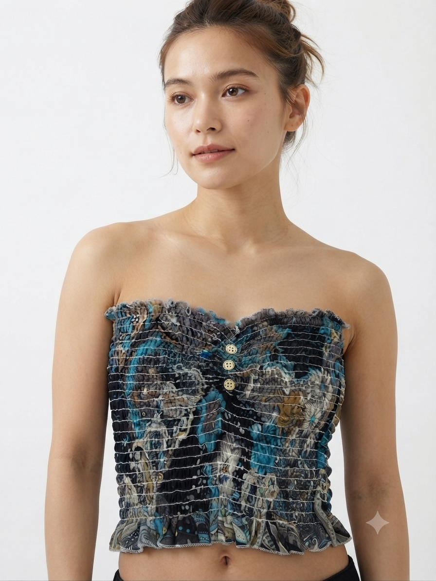 Blusa Dama OFERTA Strapless Fruncida Estampada Multicolor