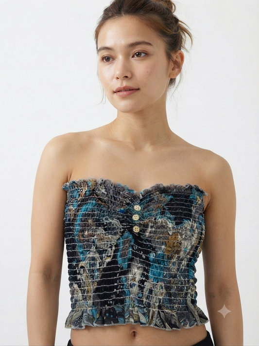 Blusa Dama OFERTA Strapless Fruncida Estampada Multicolor