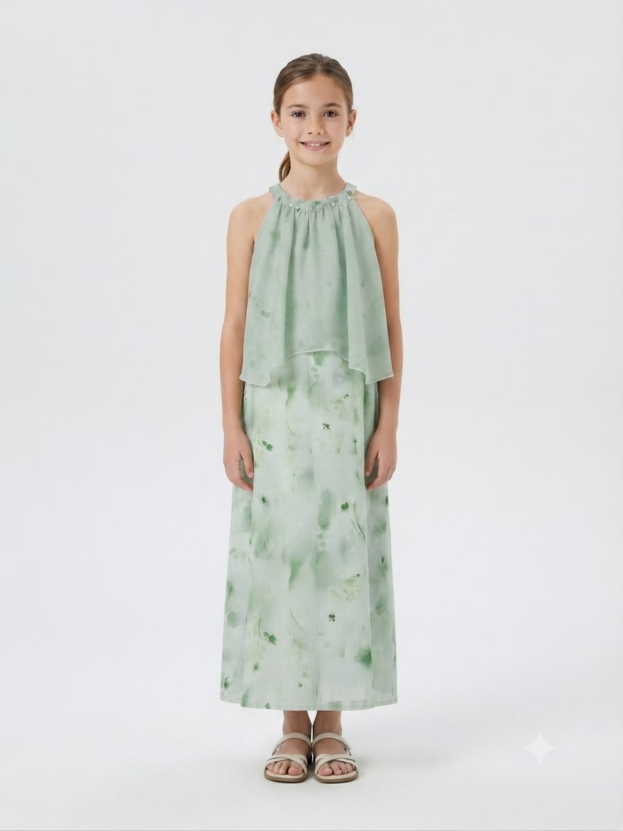 Vestido niña verde estampado