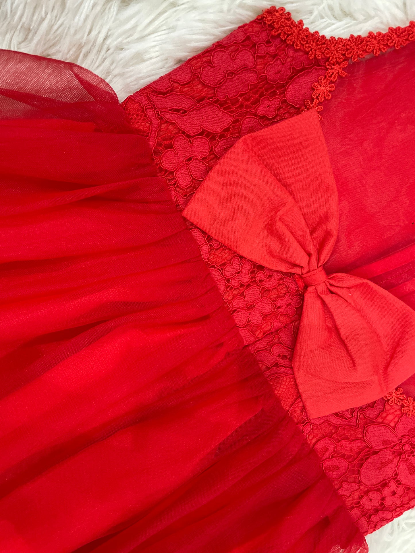 Vestido niña rojo de tul y encaje elegante