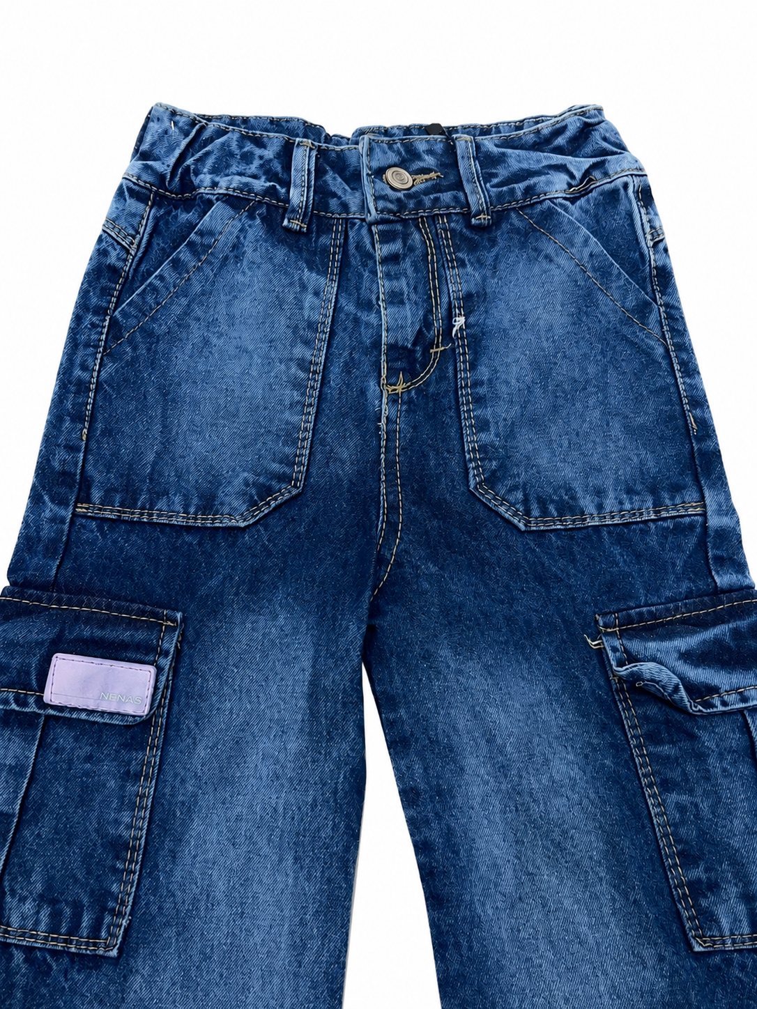 Pantalón niña mezclilla cargo wide leg bolsas laterales