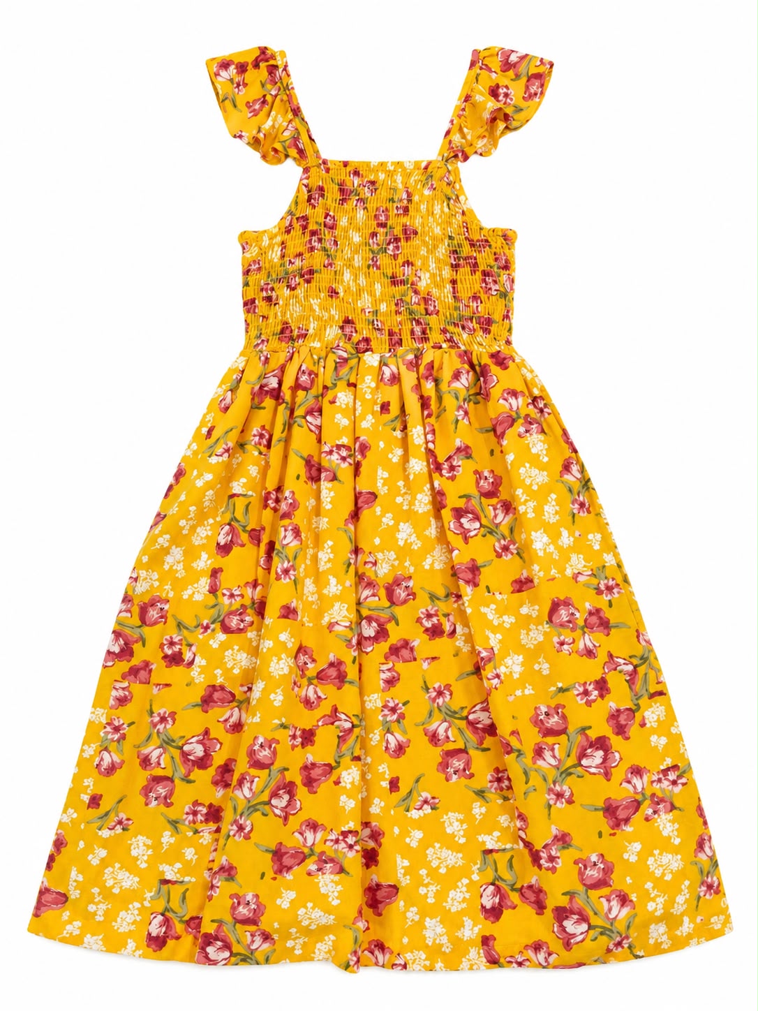 Vestido niña amarillo con estampado floral