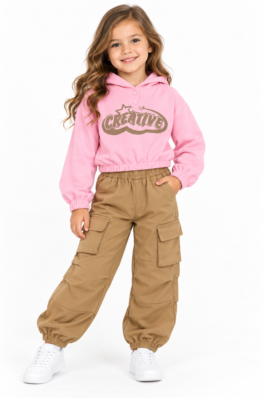 Set niña de 2 piezas con sudadera de capucha y pantalón cargo 🎀✨