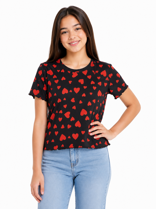 Blusa niña estampado corazones fondo negro