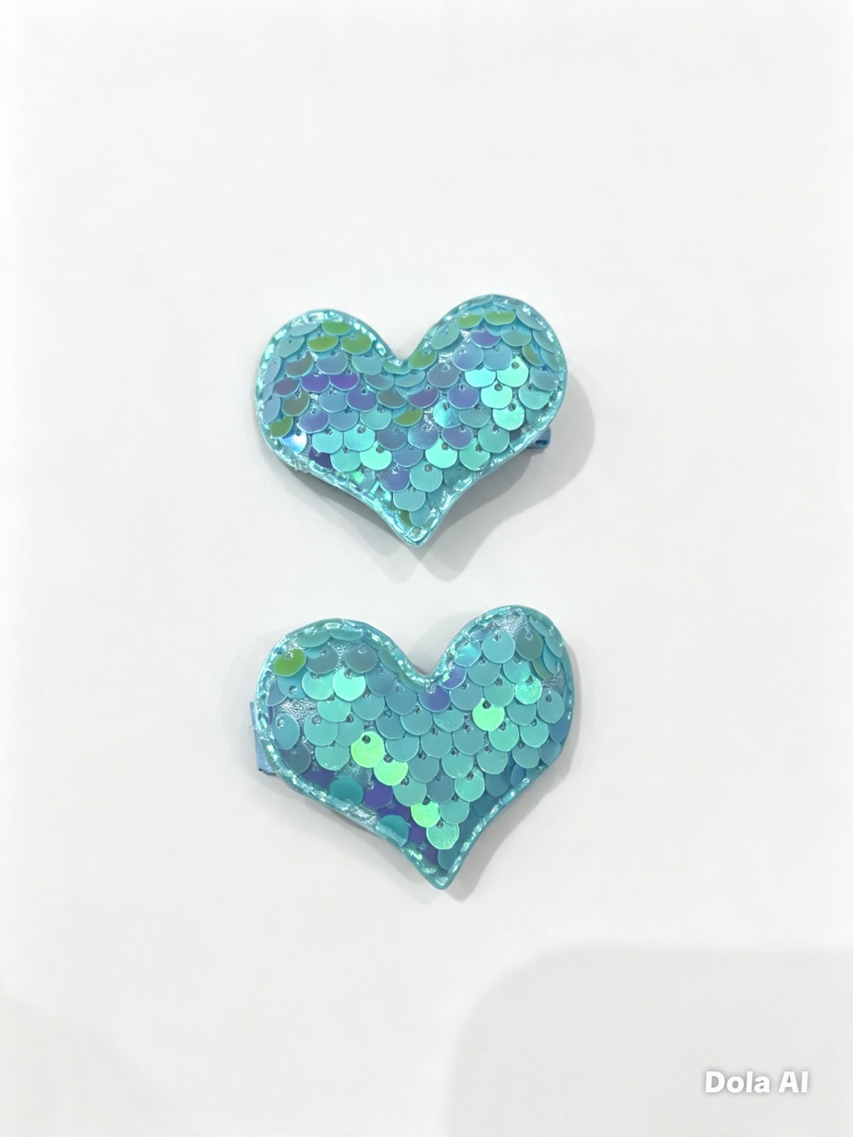 Moño Par Niña Corazón Azul con Lentejuelas