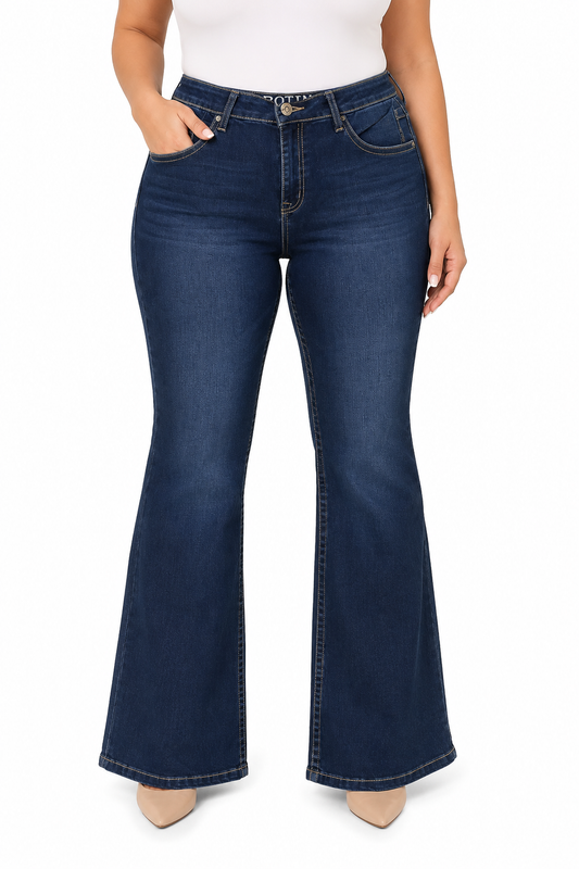 Pantalón dama mezclilla flare plus azul oscuro