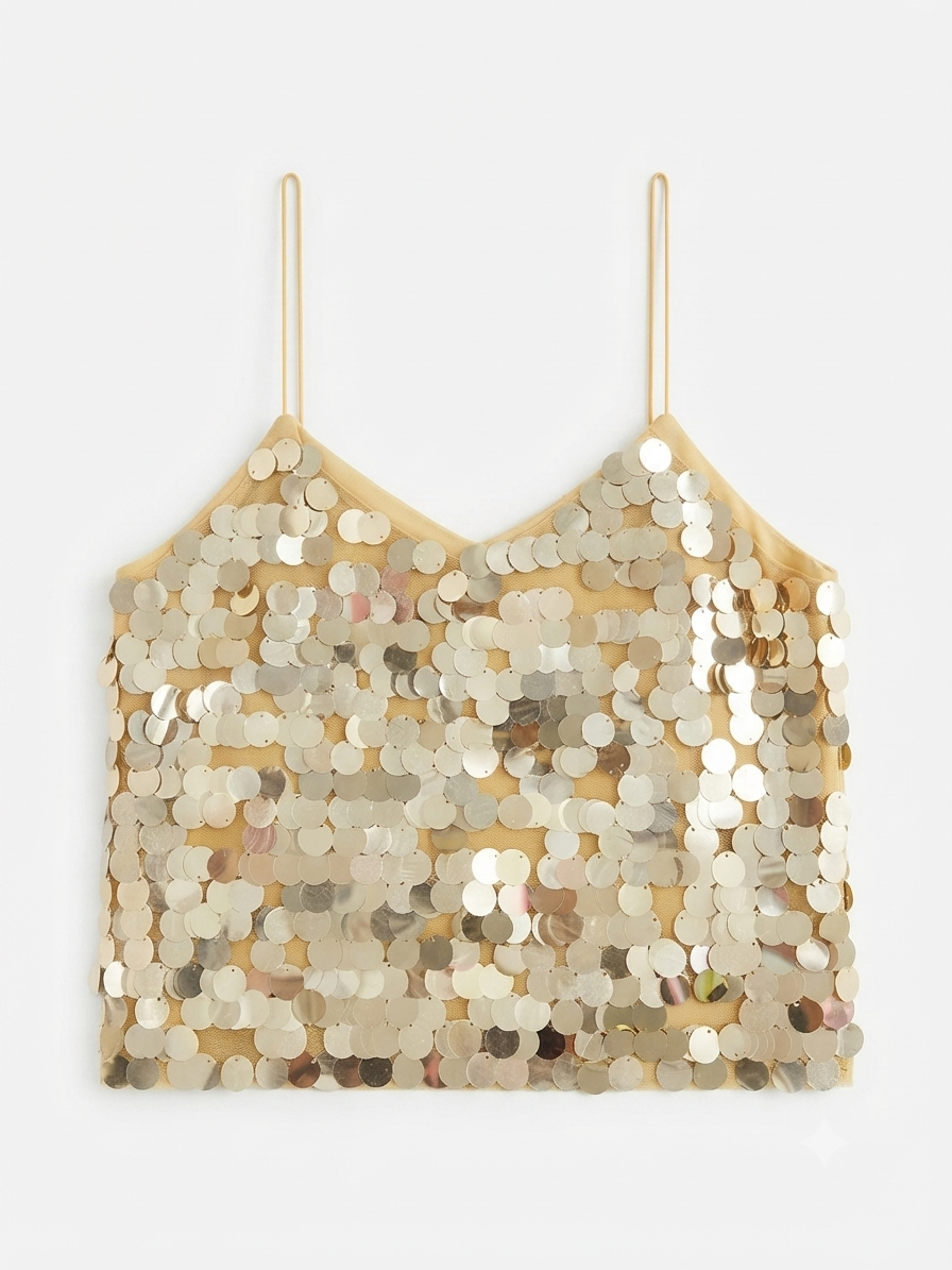 Blusa Dama OFERTA Lentejuelas Tirantes Delgados Color Dorado