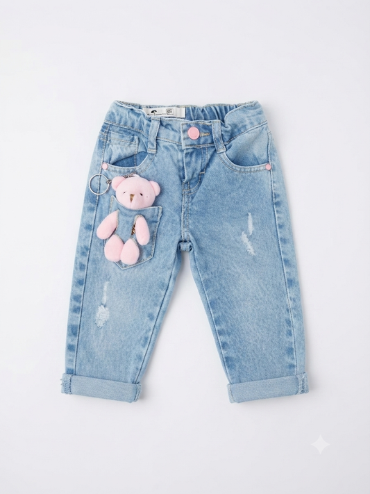 Pantalón niña de mezclilla con llavero de osito