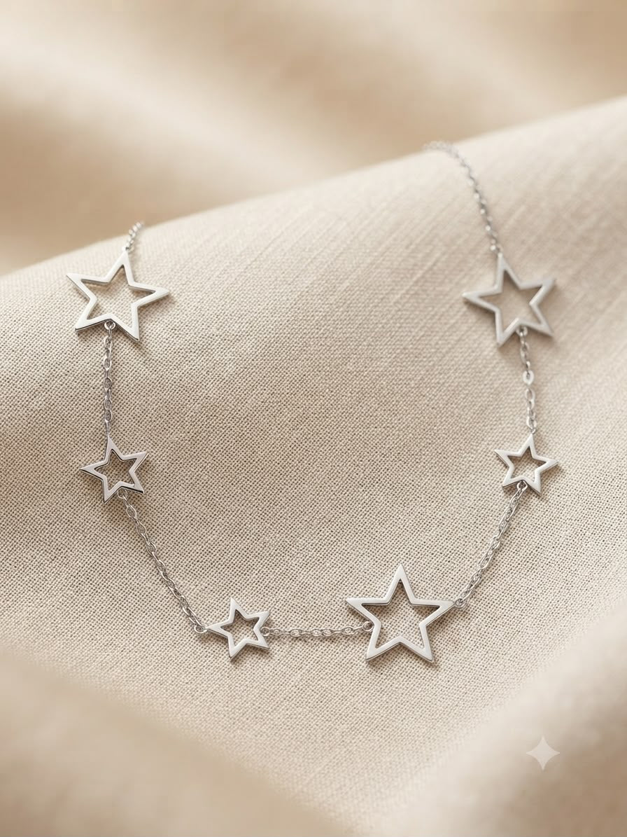 Collar accesorio dama con estrellas plateadas