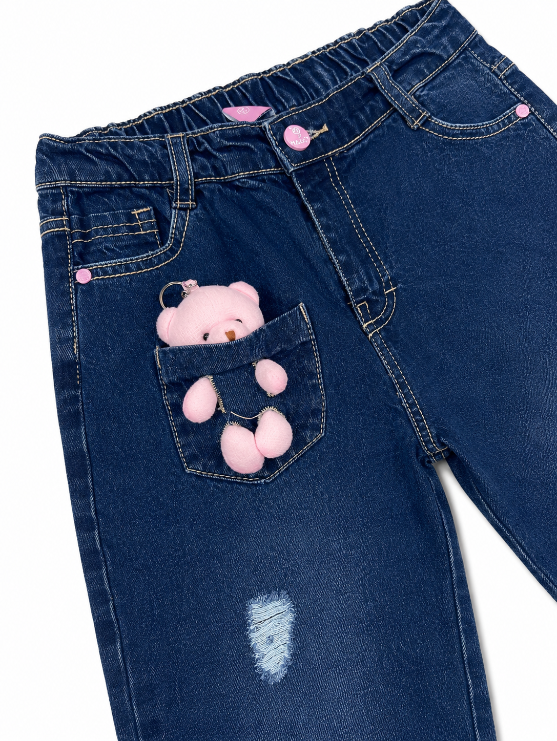 Pantalón niña mezclilla con osito decorativo 🧸💙