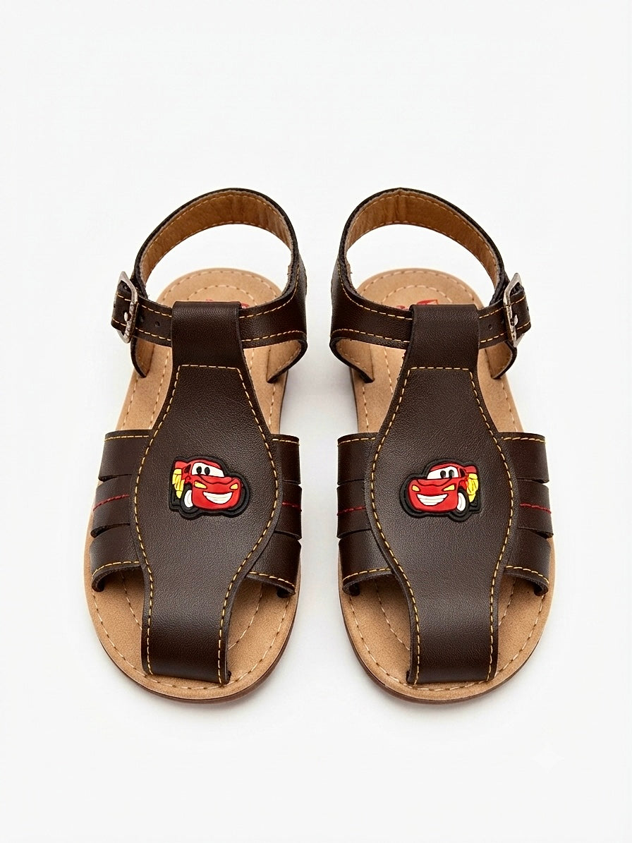 Huaraches niño OFERTA diseño carrito en color café