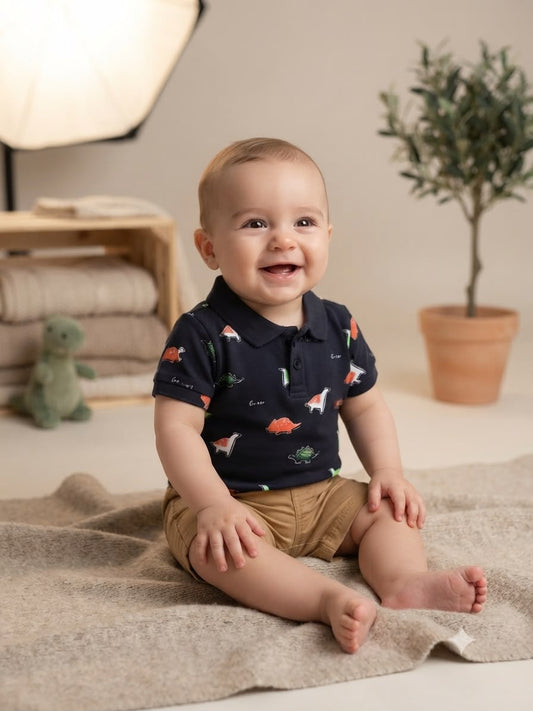 Set niño tipo polo con short caqui
