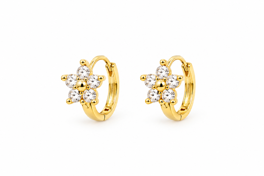 Aretes dama argolla floral con cristales ✨🌼