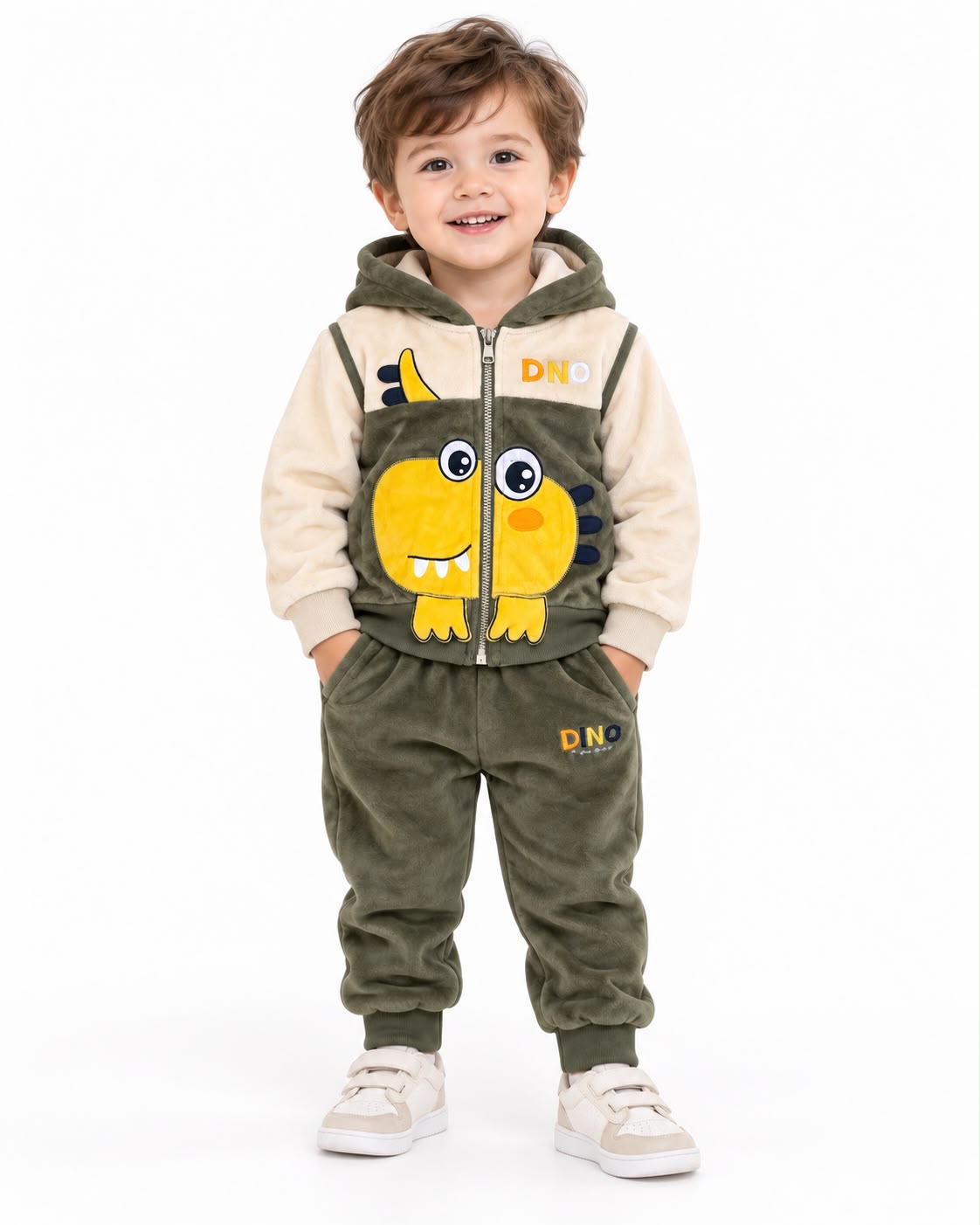 Set niño dinosaurio con chamarra y pantalón