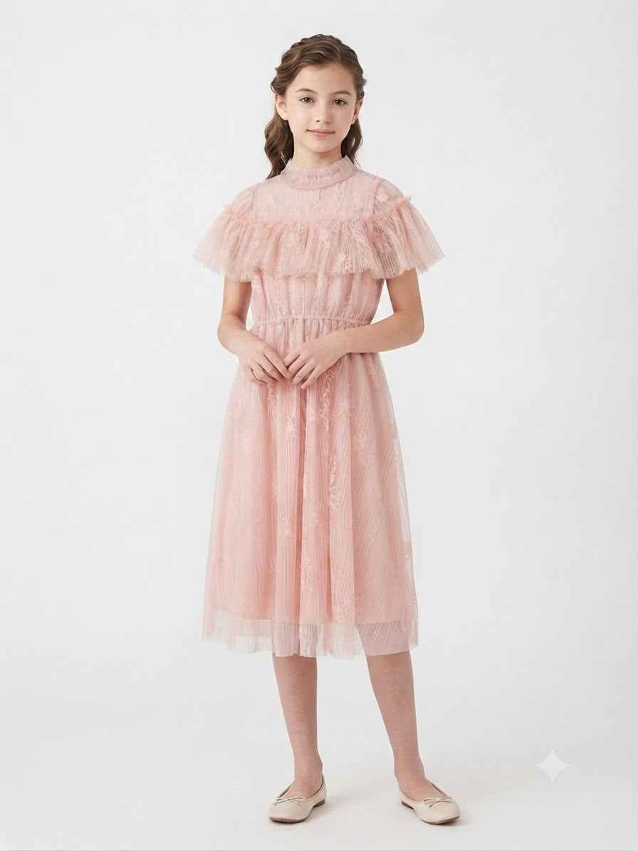 Vestidos niña de tul bordado rosa