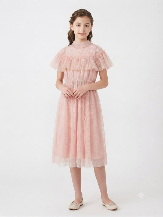 Vestidos niña de tul bordado rosa