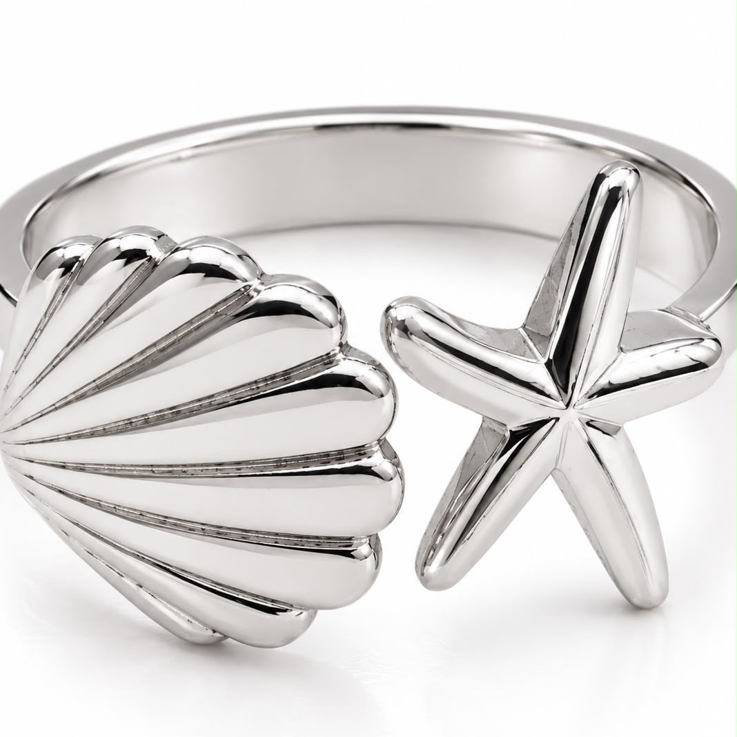 Anillo Dama plateado diseño marino 🌊