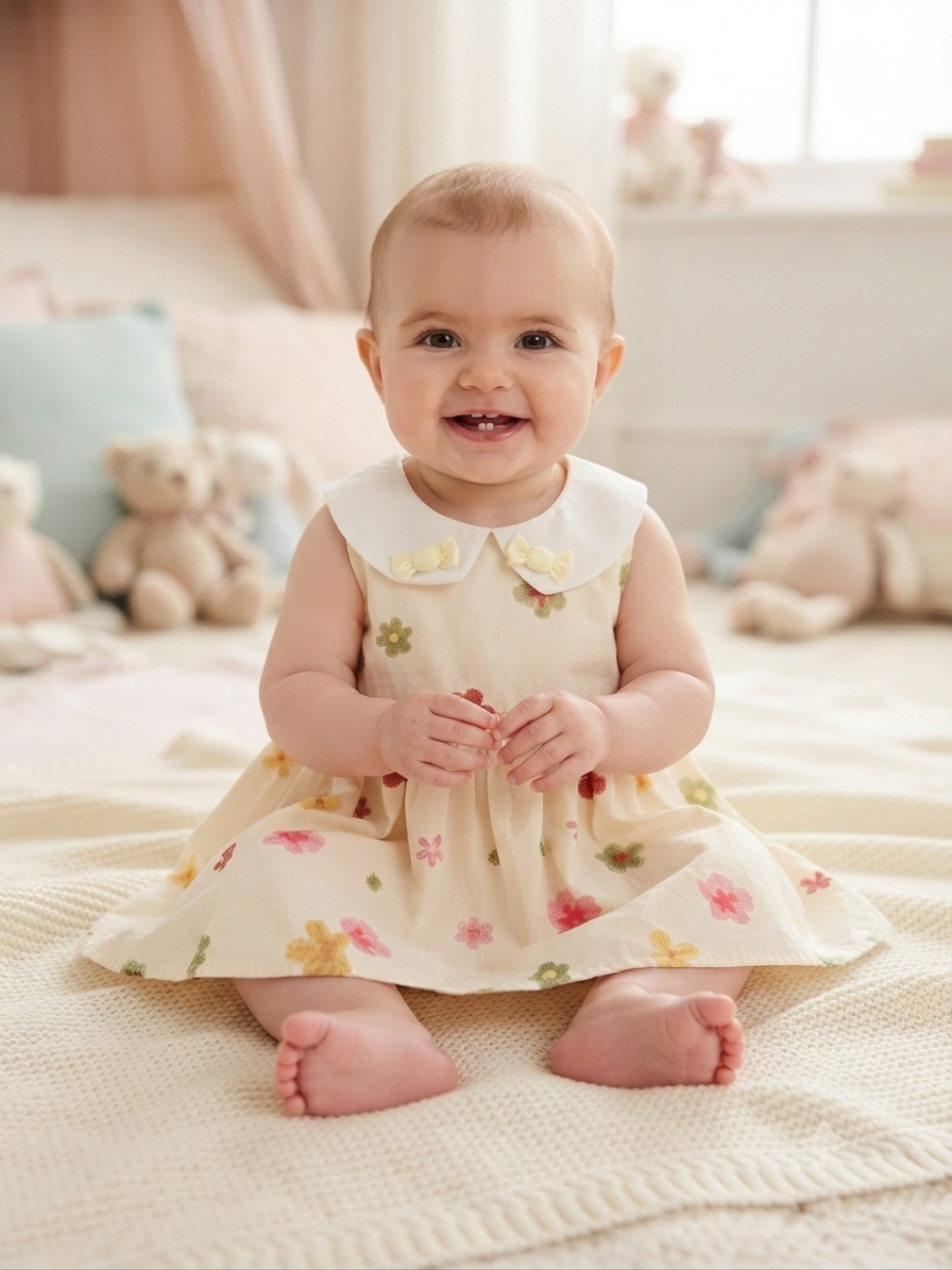 Vestido niña meses color crema con flores