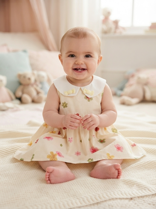 Vestido niña meses color crema con flores