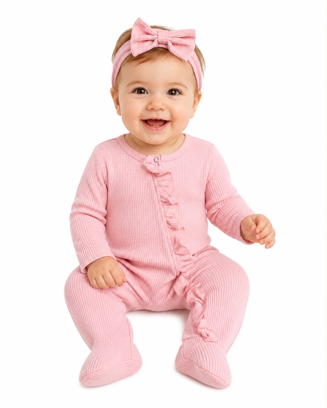 Mameluco niña meses rosa con diadema