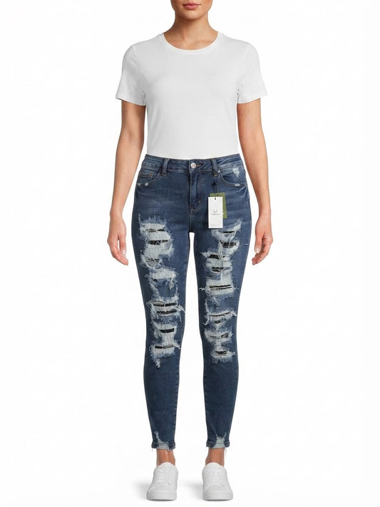 Pantalón dama mezclilla skinny plus con rasgados amplios