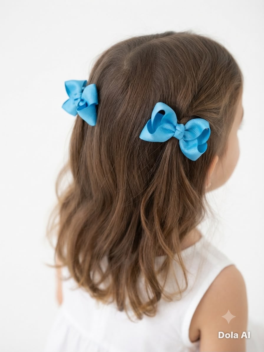 Moño par niña azul turquesa de listón