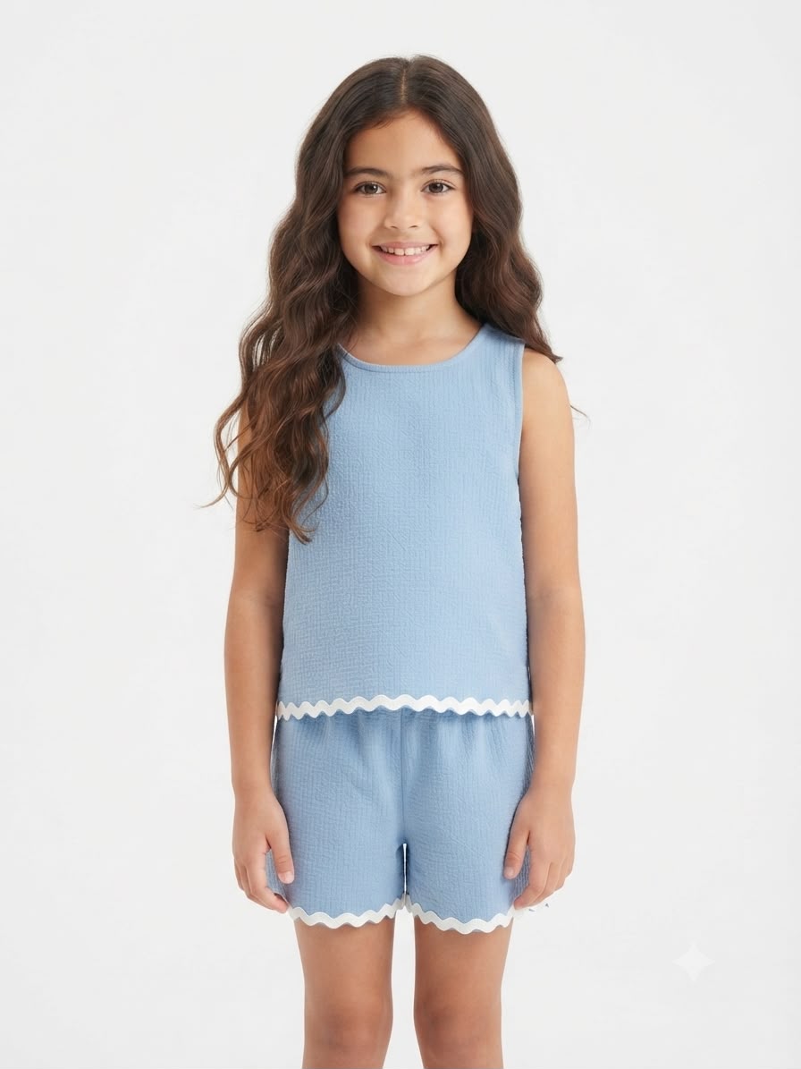 Set niña blusa y short color azul cielo