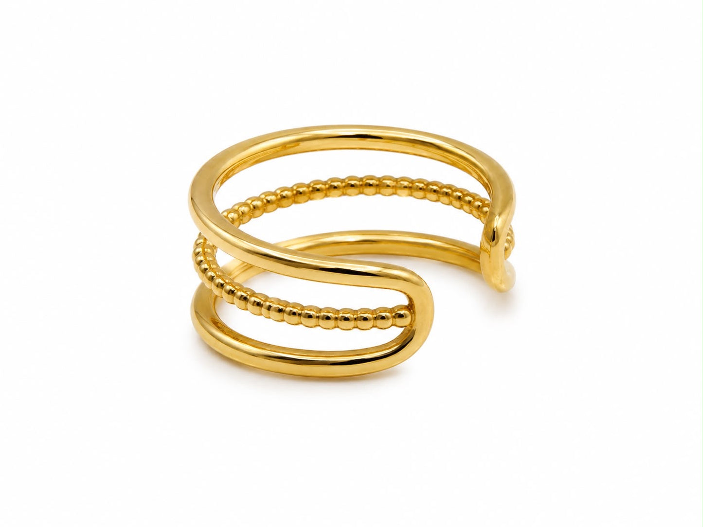 Anillo Dama dorado diseño de triple línea