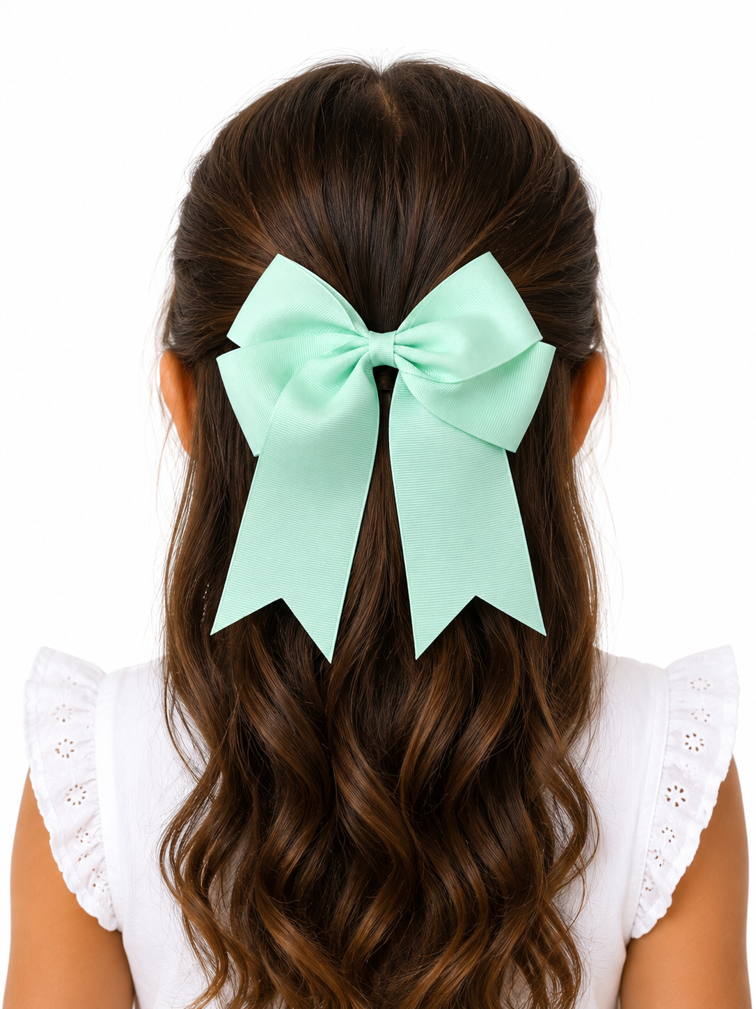 Moño para niña grande verde menta con tiras largas 🎀