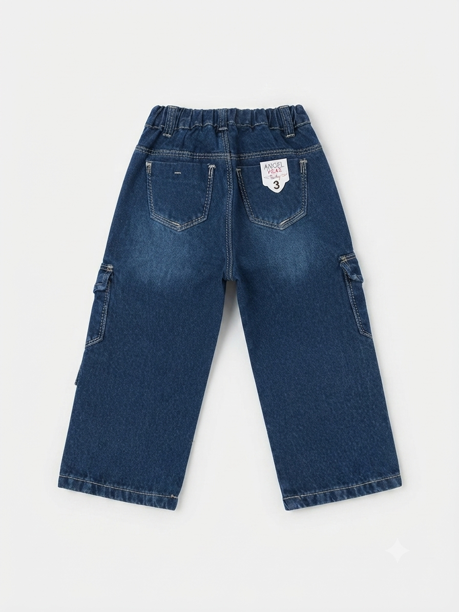 Pantalón niña cargo de mezclilla con bolsillos laterales