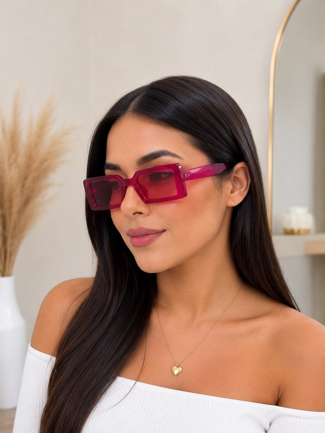 Lentes Dama rectangulares color fucsia