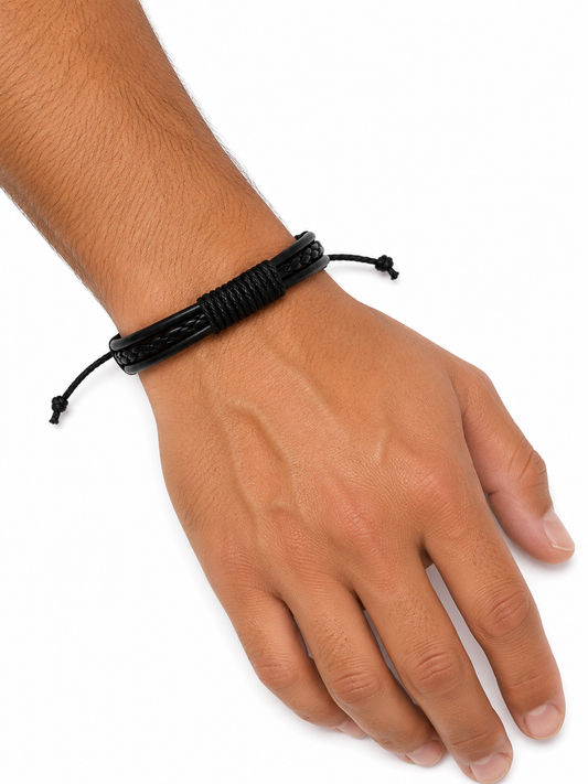 Pulsera Caballero Negra Trenzada Ajustable 🖤