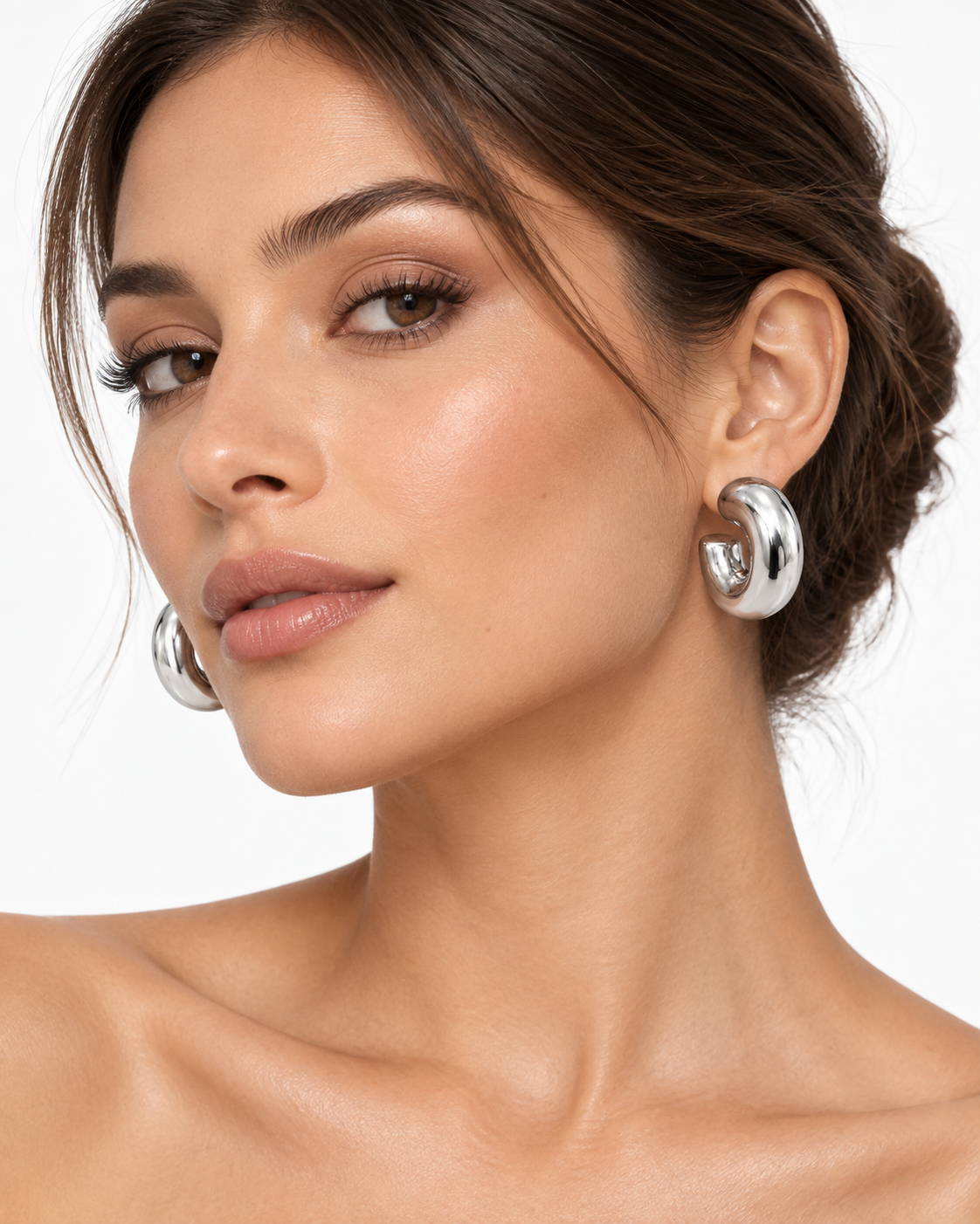 Aretes dama argolla chunky plateada ✨