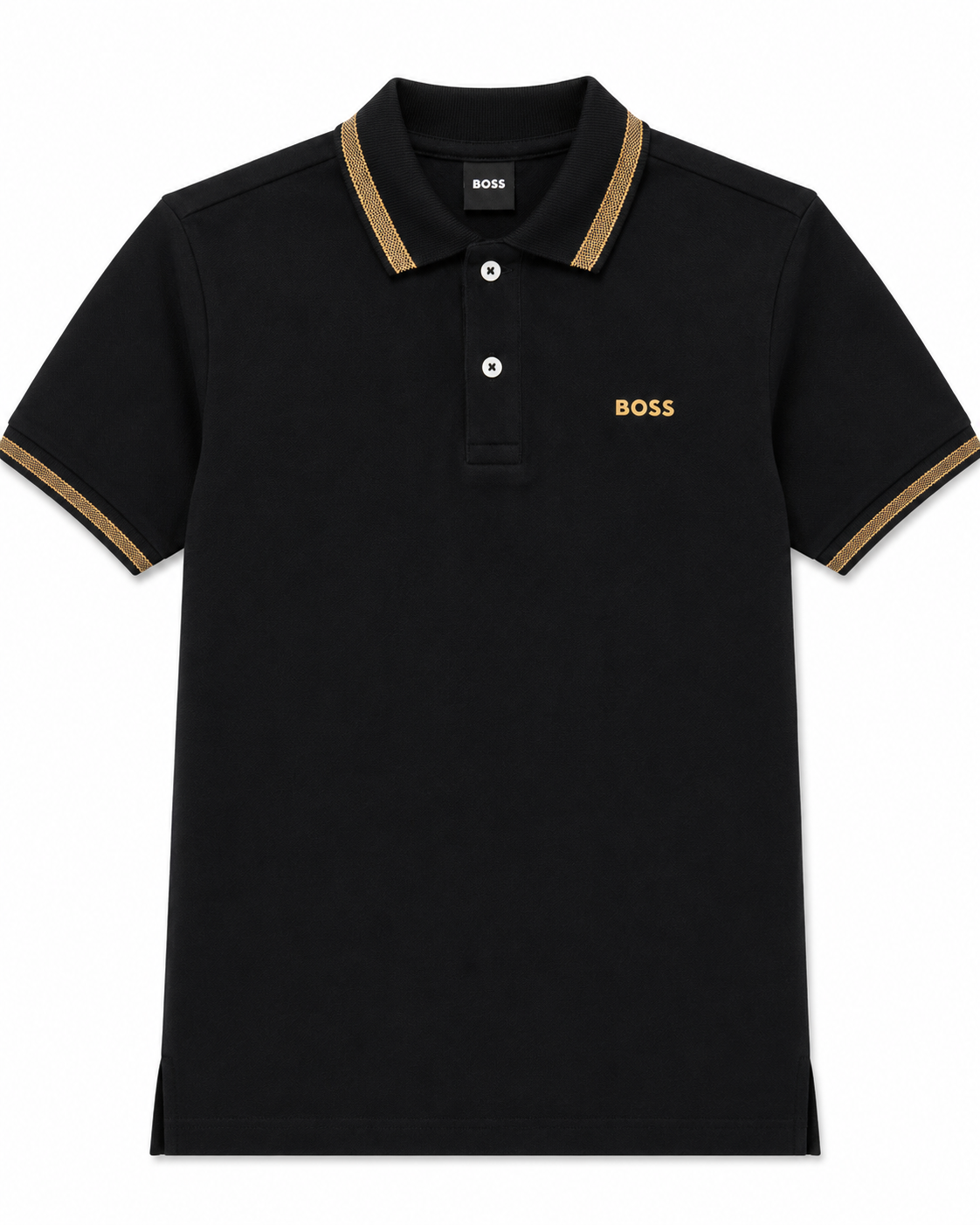 Playera Caballero Tipo Polo Negra con Detalles Dorados y Bordado Frontal B@SS