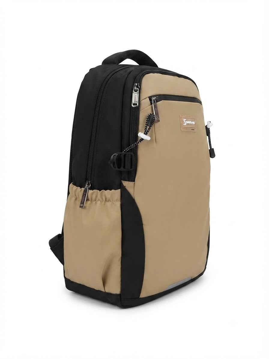Mochila juvenil beige con detalles negros