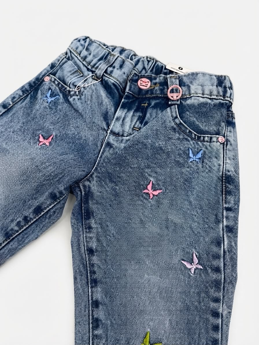 Pantalón niña mezclilla bordado mariposas