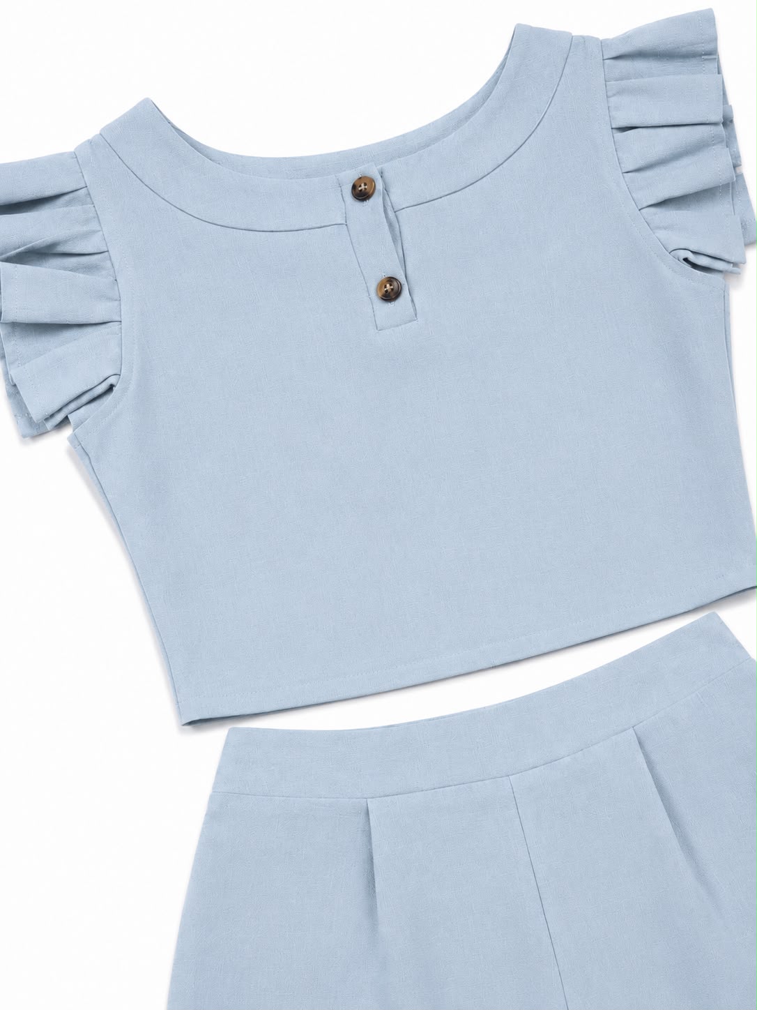 Set niña azul cielo con olanes y short