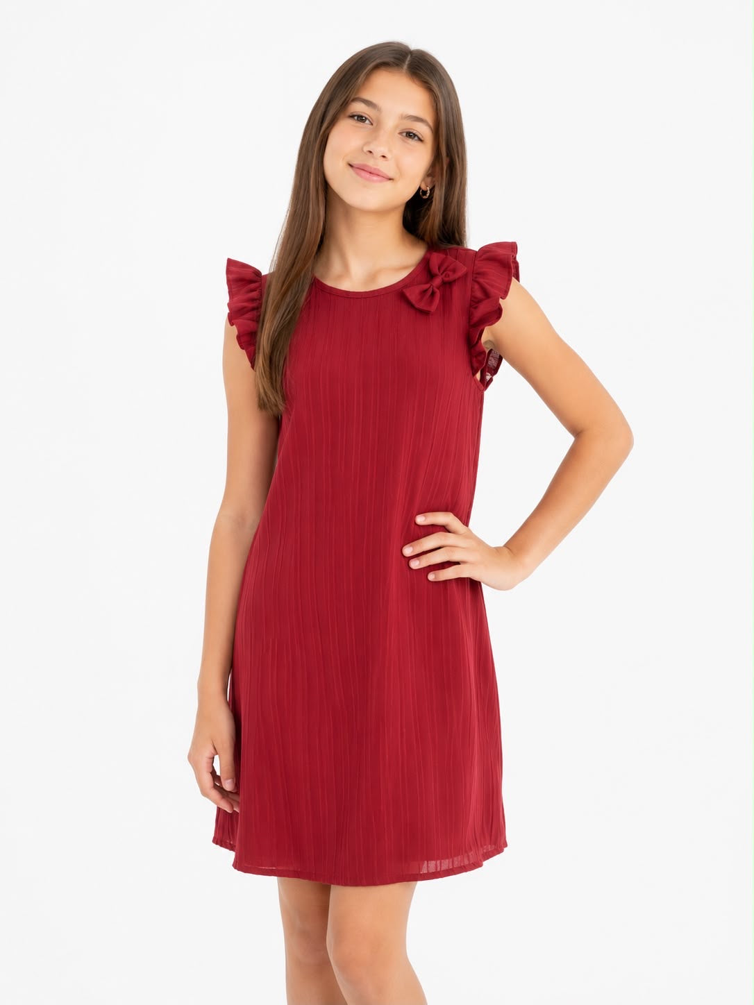 Vestido niña rojo de canale con Olanes y moño
