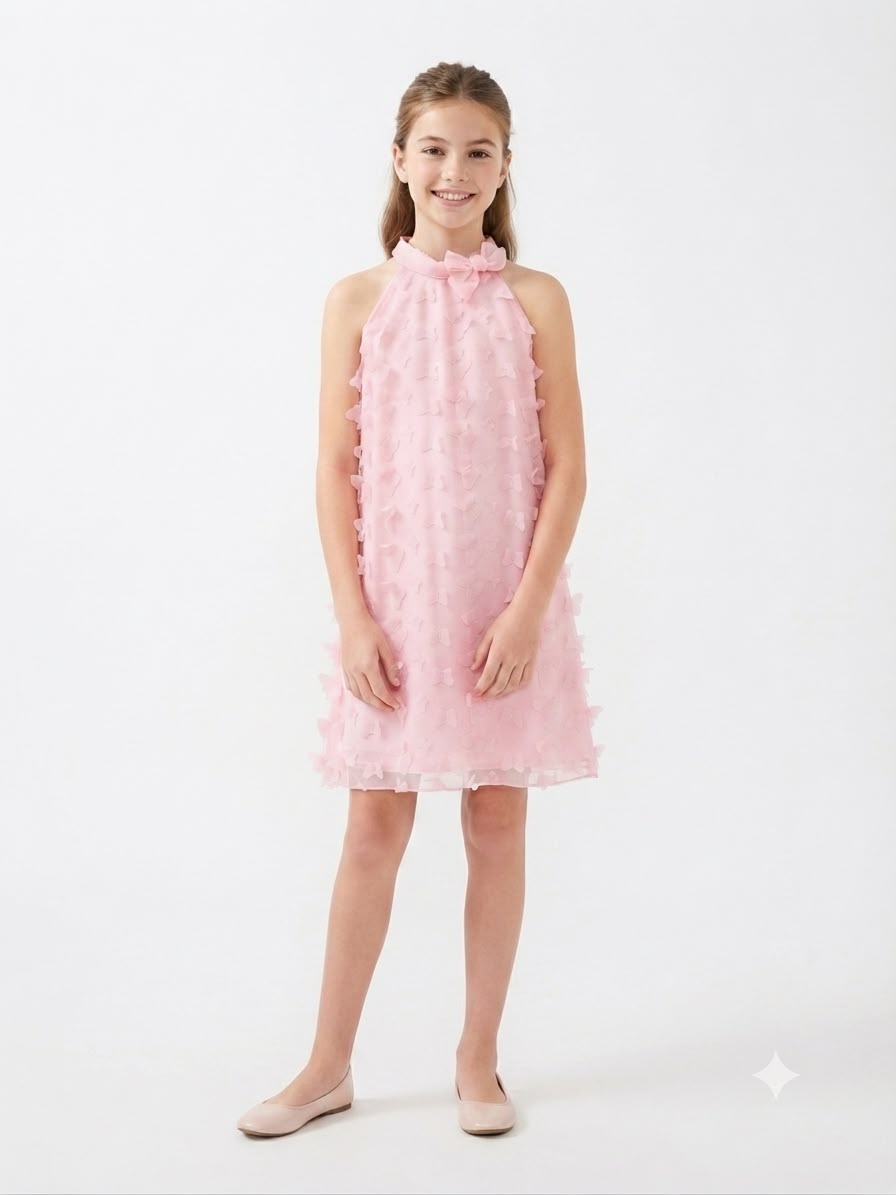 Vestido niña rosa con aplicación con mariposa 3D