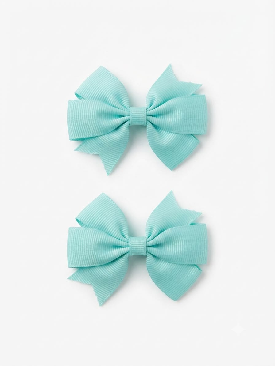 Moño par niña azul menta clásico