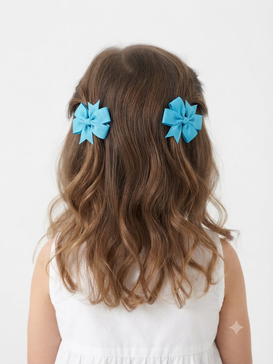 Moño Par Niña Azul Turquesa
